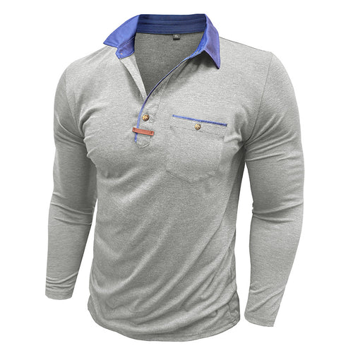 Herrer Langærmet-Henley-Shirt med stilfuld kontrastkrave og elegant brystlomme Stilla