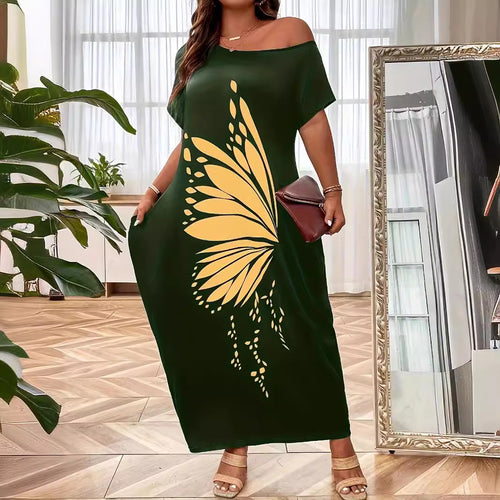 Dame Maxikjole med XXL sommerfuglemotiv og off-shoulder design Stilla