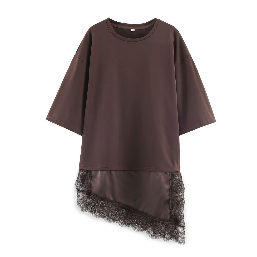 Dame asymmetrisk T-shirt med spidskant Skovae
