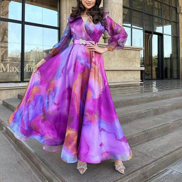 Kvinder Elegant Maxikjole med flydende chiffon og raffinerede flæsedetaljer Stilla