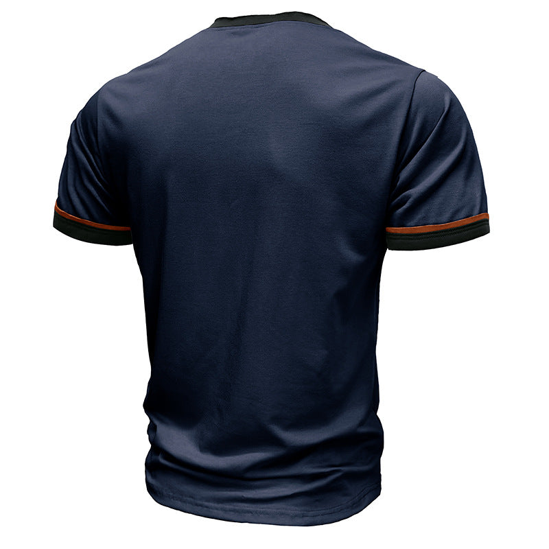 Herrer Korte ærmer-Henley-skjorte med elegante kontrastdetaljer og komfortabel knaplukning Stilla