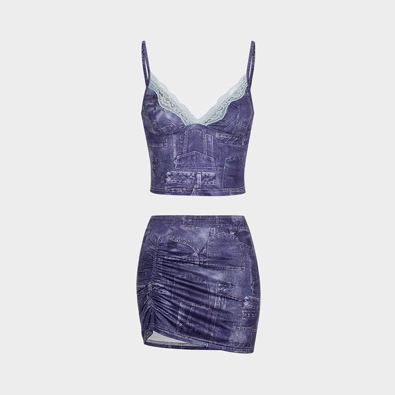 Dame Crop-Top og Mini nederdel sæt Skovae