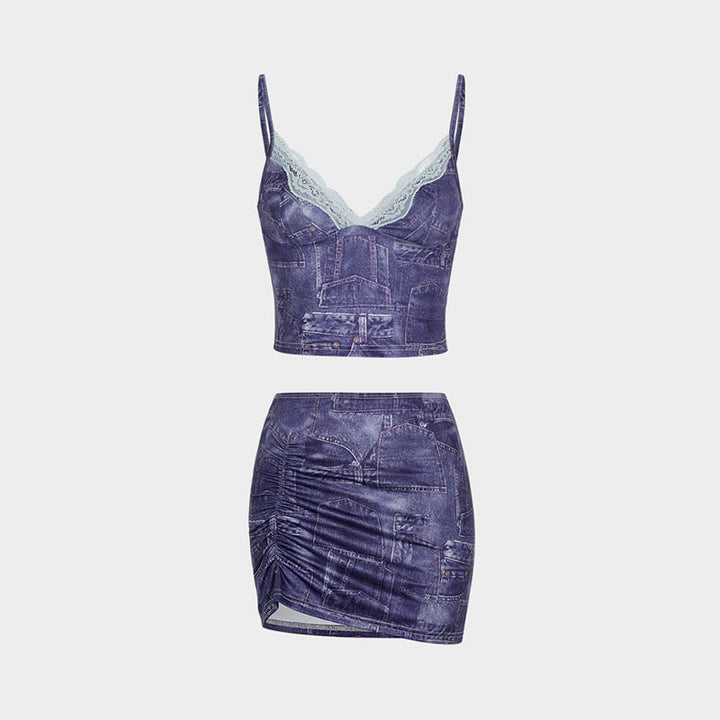 Dame Crop-Top og Mini nederdel sæt Skovae