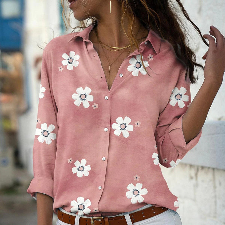 Dame bomuldsbluse med blomster mønster Stilla