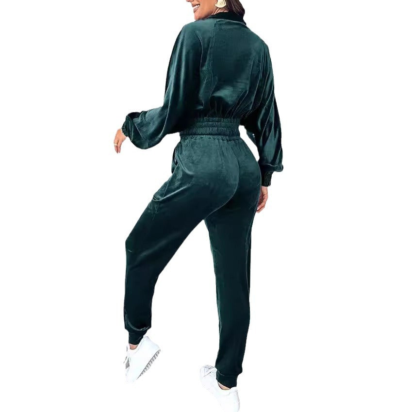 Dame Sporty Velours-Sæt med Cropped-Jakke og Joggingbukser Stilla