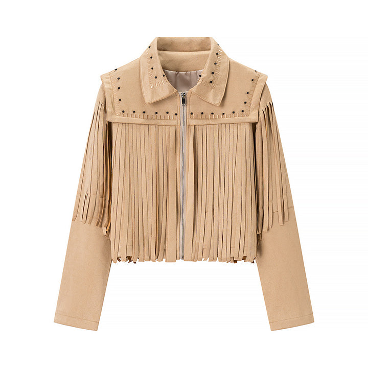 Femme Frynset Suesd Jacket med Nitte-Detalje Stilla