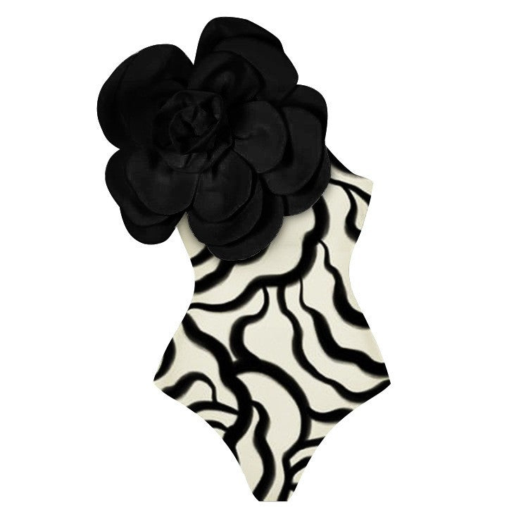 Dame Ensidet Badedragt med 3D-Blomsterapplikation Skovae