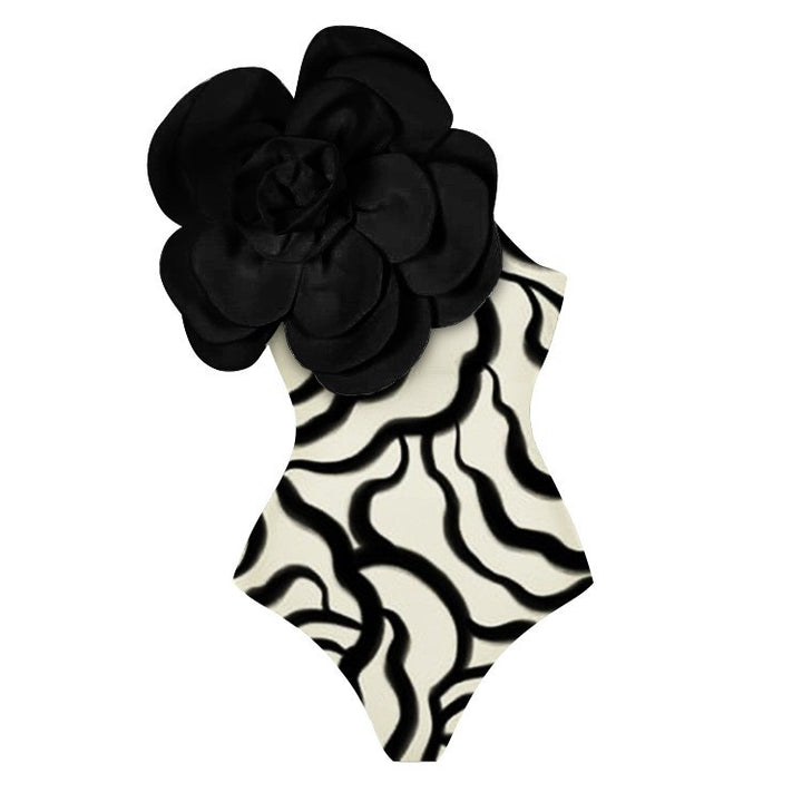 Dame Ensidet Badedragt med 3D-Blomsterapplikation Skovae