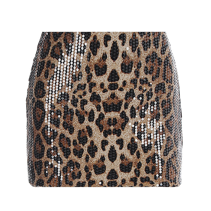 Dame Glitrende Mini nederdel med leopardmønster og paliettering Skovae