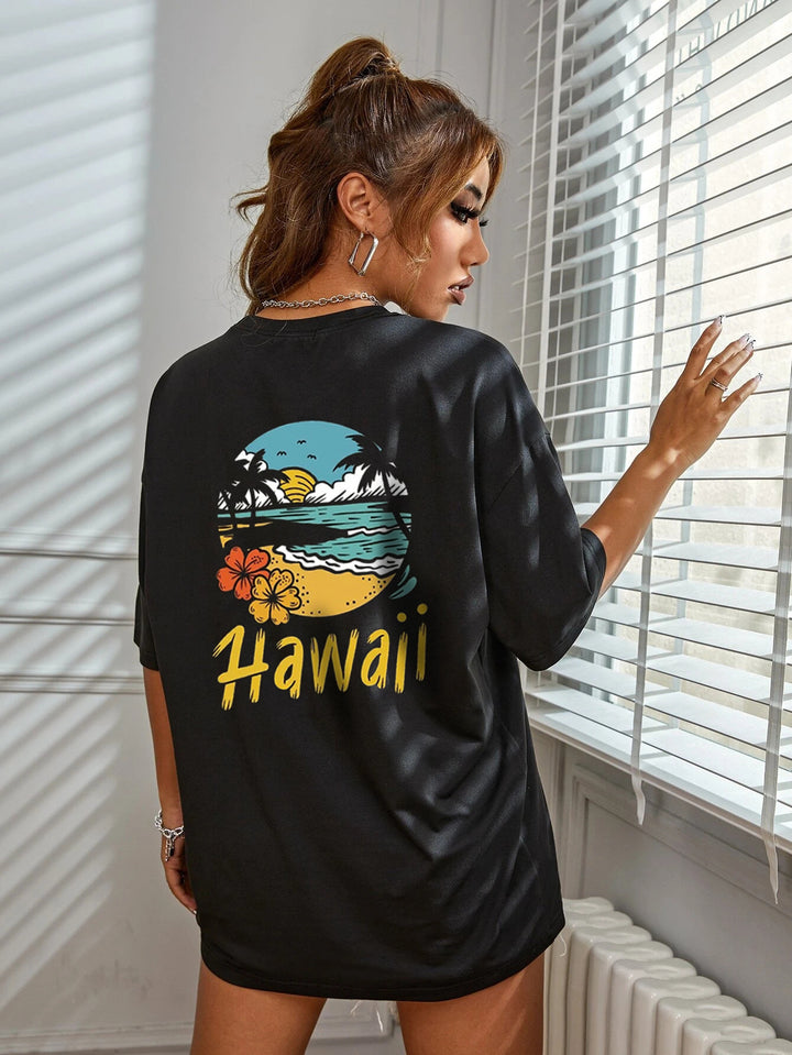 Dame afslappet T-shirt med tropisk Hawaii-motiv Stilla