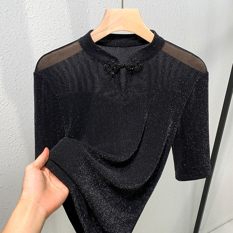 Dame kortærmet shirt med elegant blonde og glamorøs glimmertekstur Stilla