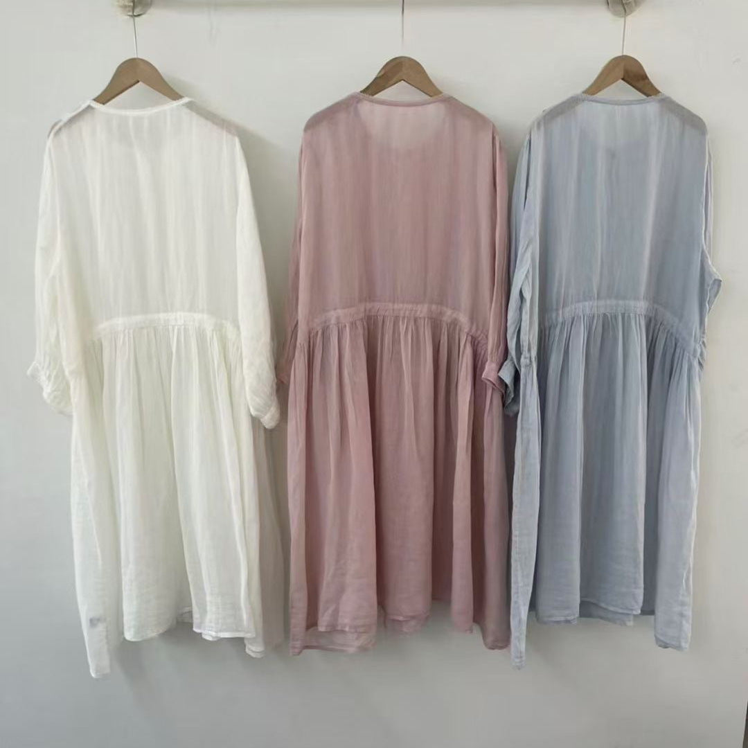 Damer Elegant Knapp-Op Midi Kjole med Fald Detalje Stilla