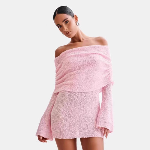 Dame Offshoulder Strikkjole Stilla