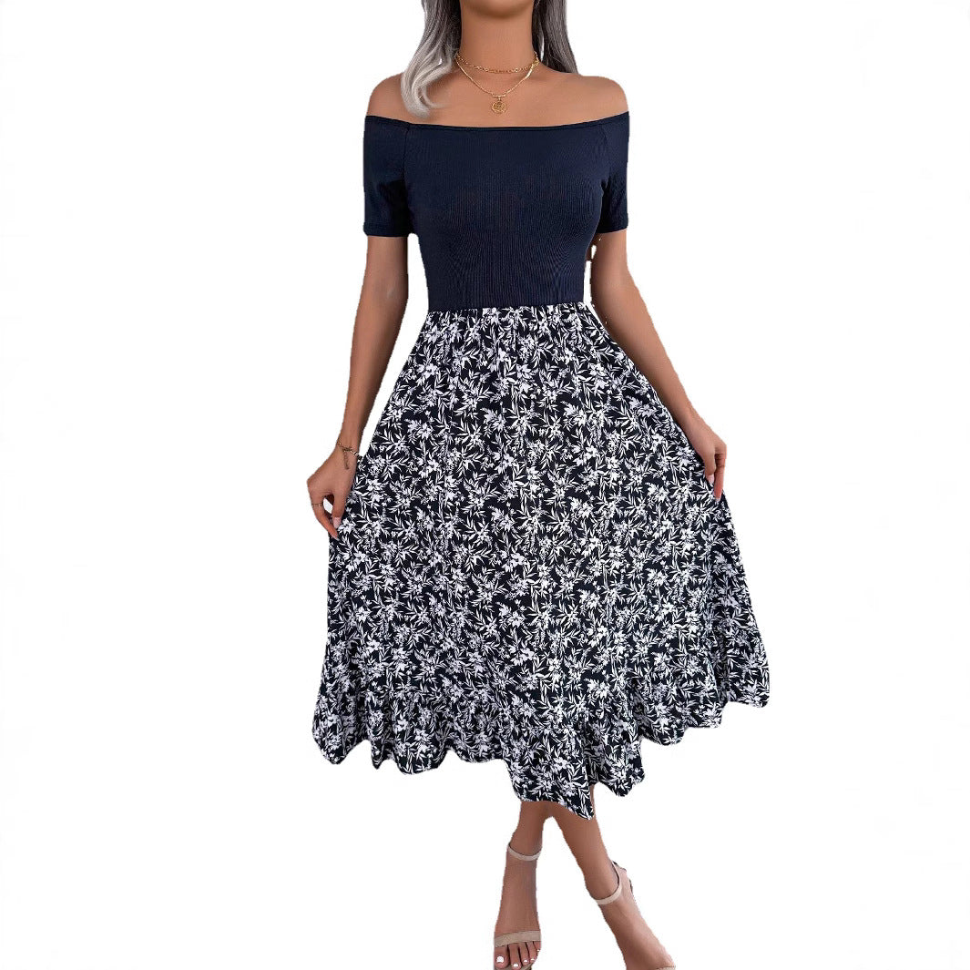 Dame Vintage Maxikjole med Off-Shoulder-design og blomsterprint Stilla