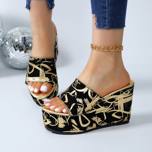 Dame Wedge-sandaler med moderne grafik-design Stilla