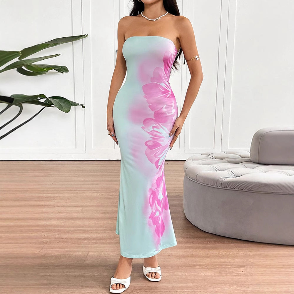 Dame maxikjole med blomsterdesign Skovae