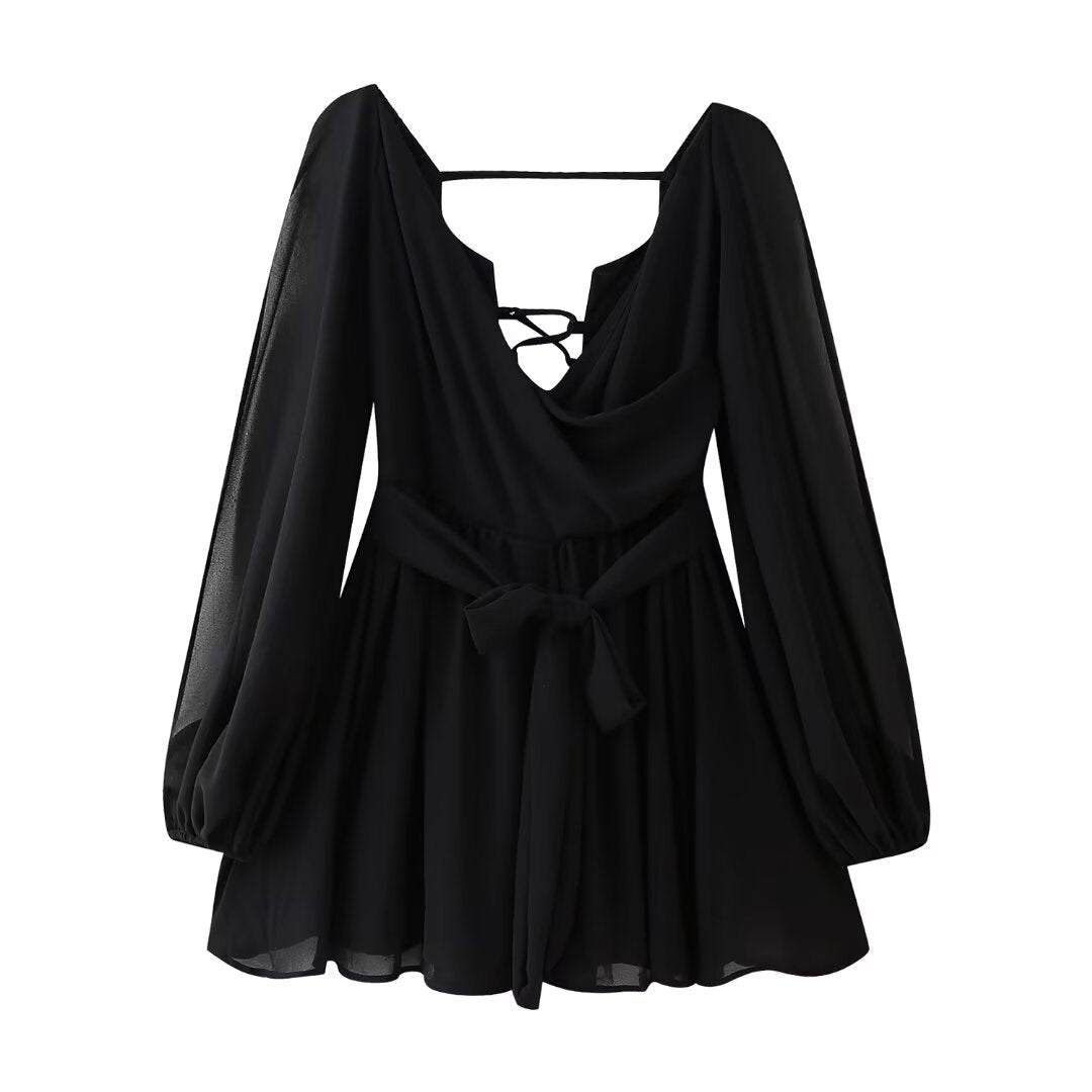 Femme Wrap-bluse med snøring i ryggen og lange ærmer Stilla