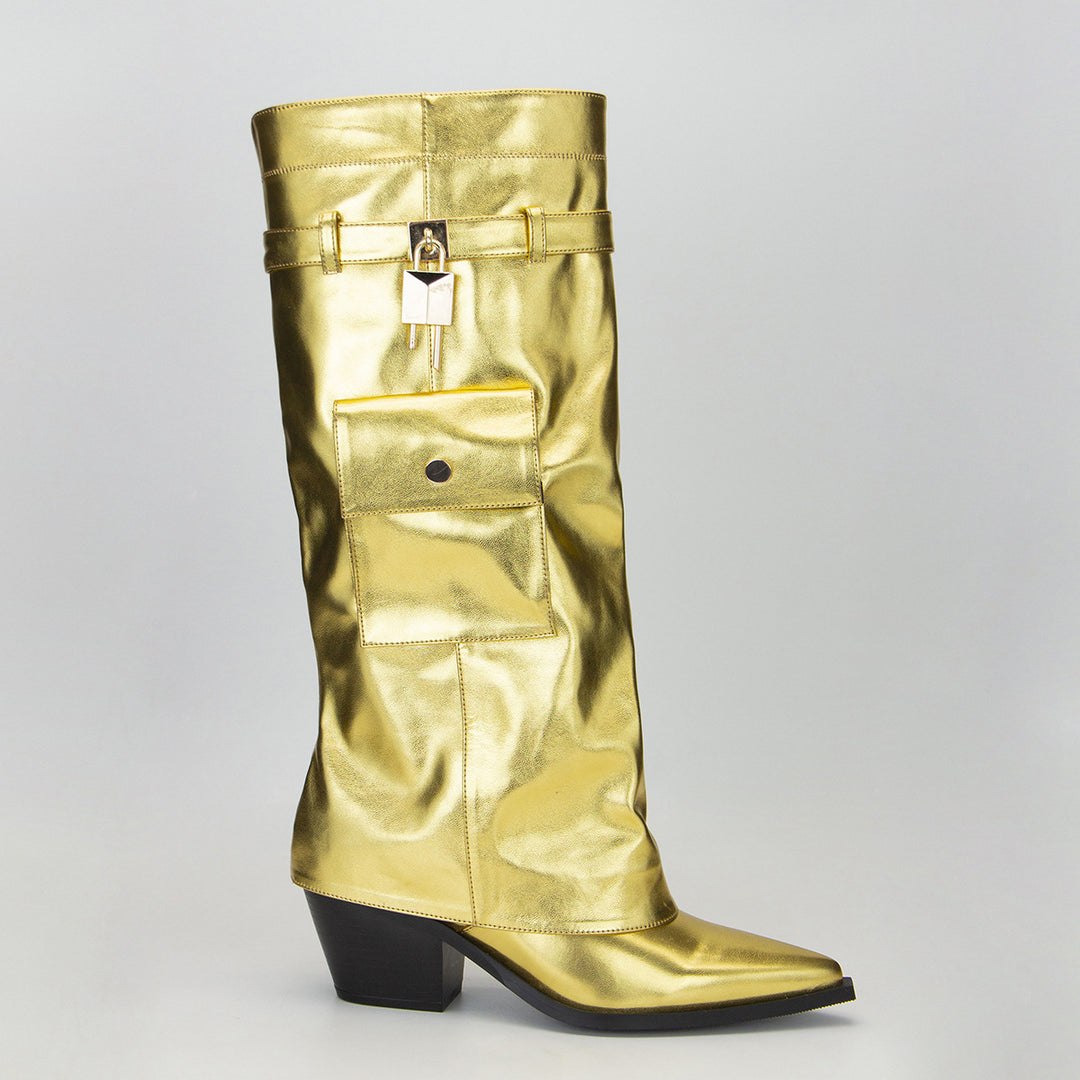 Femme Over-knæet Metallic Blokhæl Mode Støvler Stilla