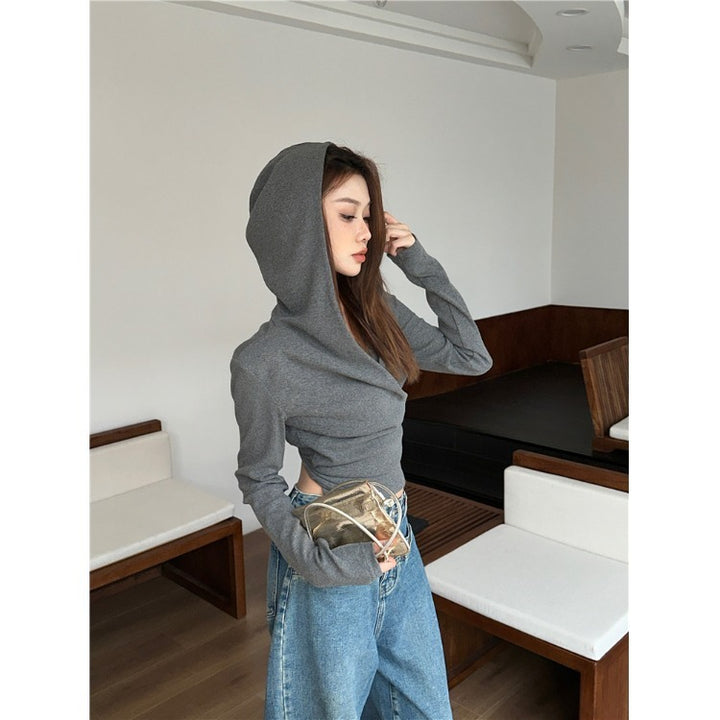 Kvinders stilfulde langærmet crop hoodie Stilla