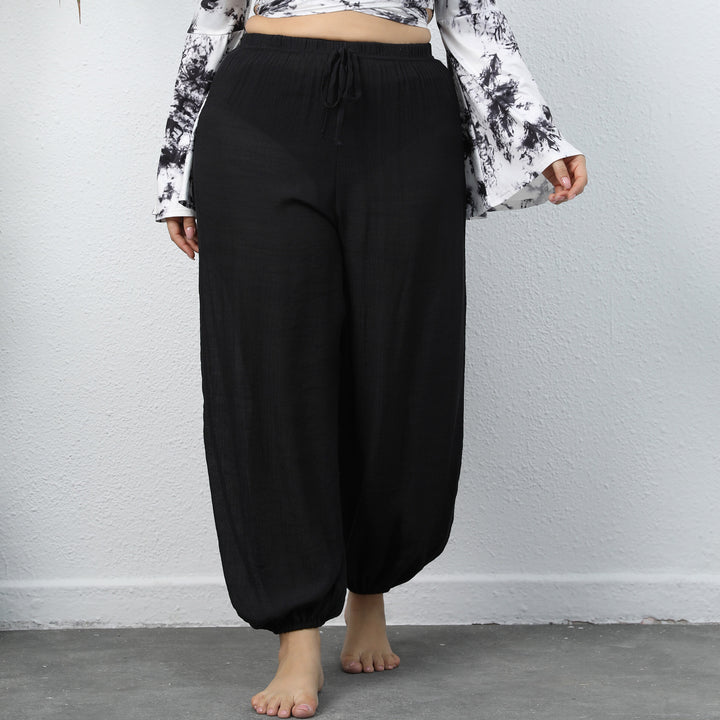 Femme Trendy Bindefront Cropped Top og Løst Bukse Sæt Stilla