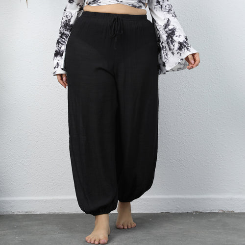 Femme Trendy Bindefront Cropped Top og Løst Bukse Sæt Stilla