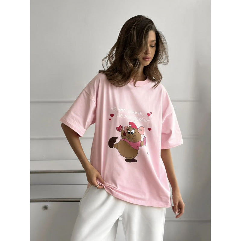 Dame T-shirt med legende cartoon-motiv og afslappet pasform Stilla