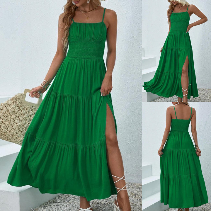 Dame Lang Maxi Kjole med raffineret split og elastisk overdel Stilla