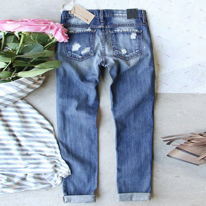 Dame Ripped Jeans med ternede applikationer og afslappet design Stilla
