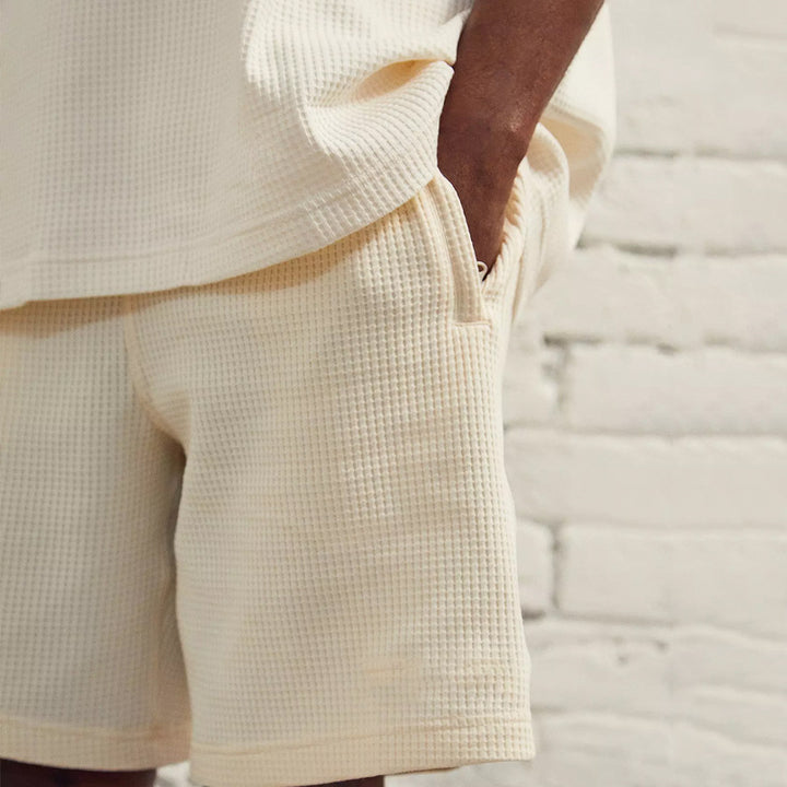 Herre afslappet vaffel-sweater og shorts sæt Stilla