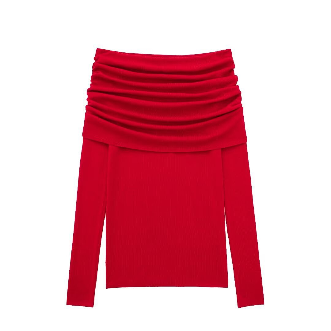 Dame Off-Shoulder Langærmet top med rynk Stilla
