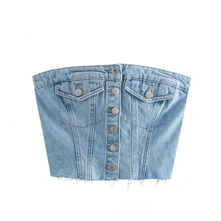 Dame Denim Bustier med knaplukning og afslappet snit Stilla