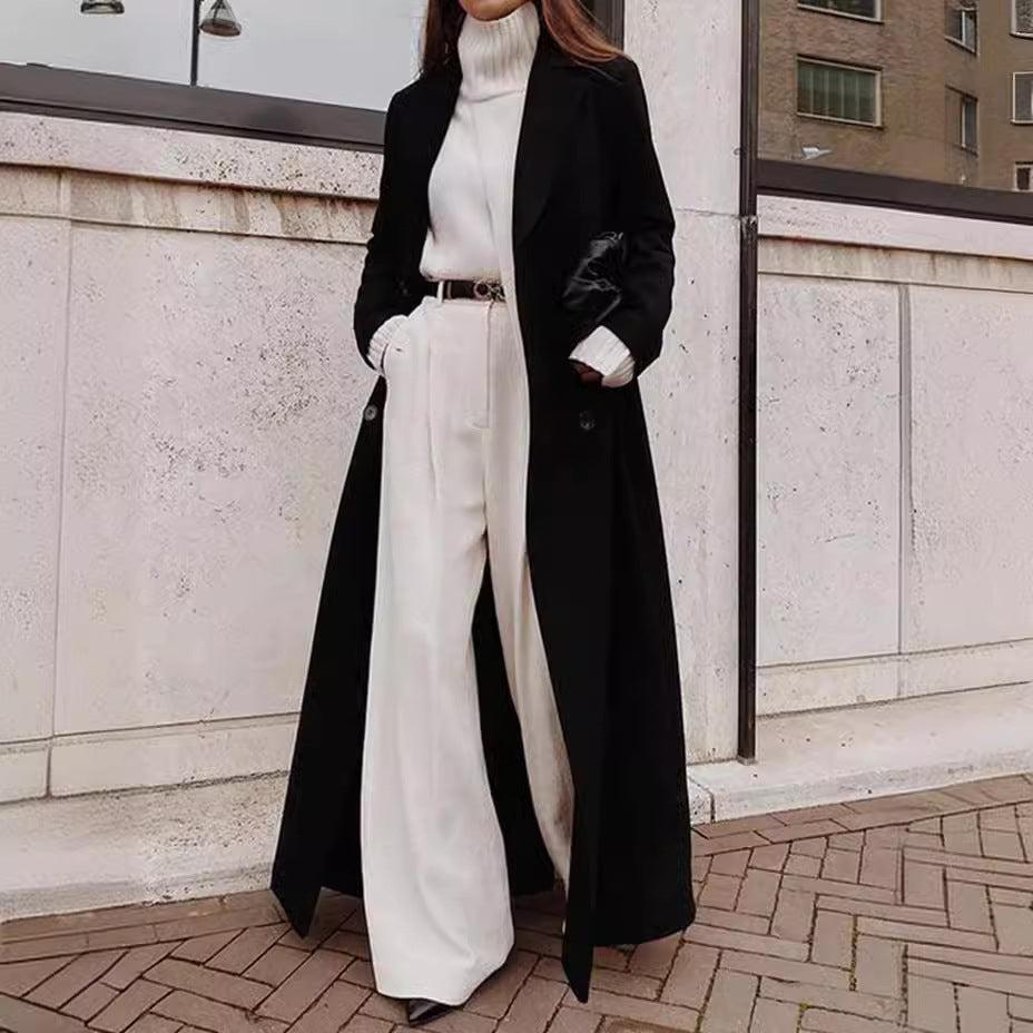 Dame klassisk Maxi-frakke med elegante folder og lommer Stilla