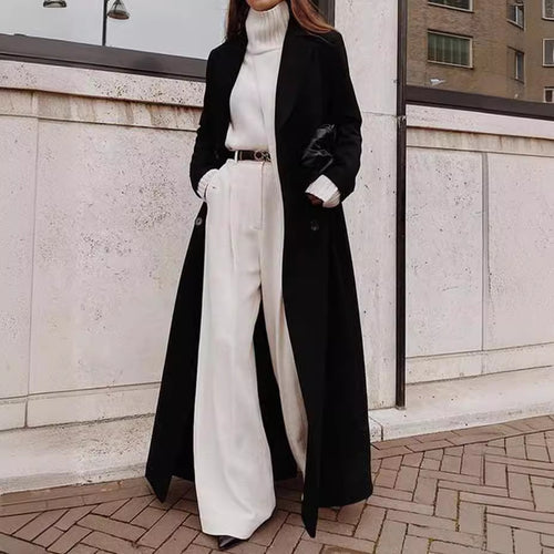 Dame klassisk Maxi-frakke med elegante folder og lommer Stilla