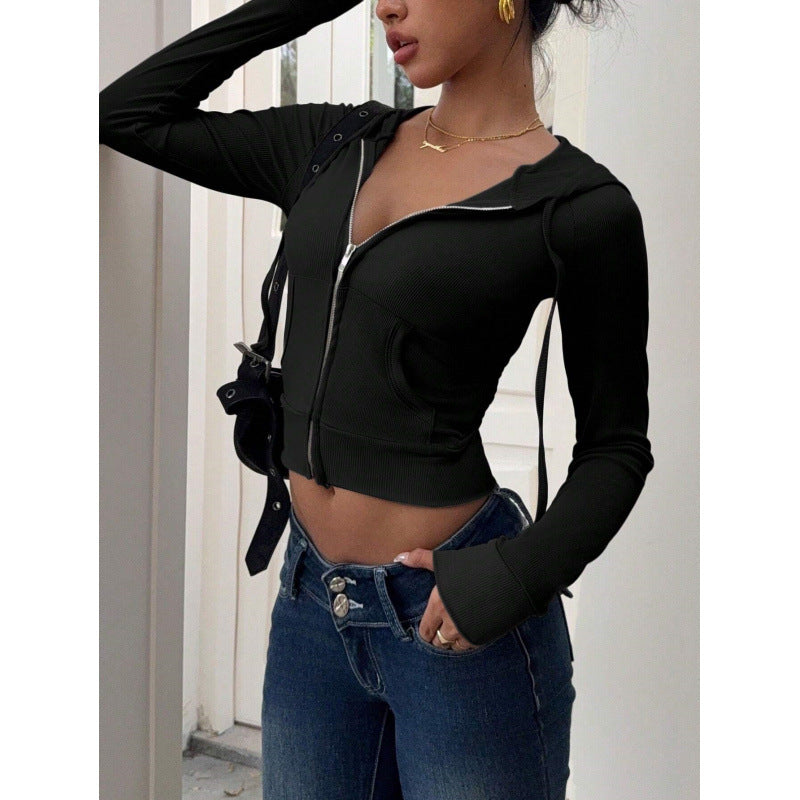 Femme Ribbet Zip-Up Crop Hoodie Stilla