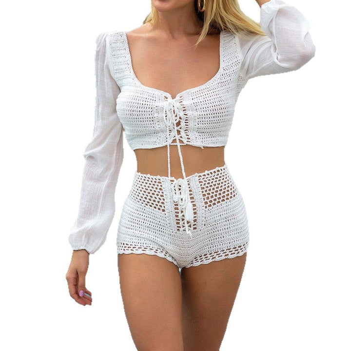 Dame strikket Crop-Top og Shorts Sæt Stilla