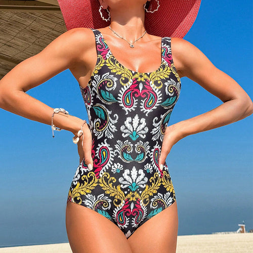Dame én dele badebod med farverigt paisley design Skovae
