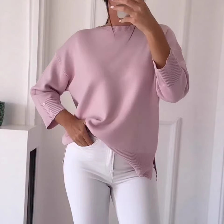 Kvinders Casual Oversized Sweater med Asymmetrisk Snit og Knapdetaljer Skovae