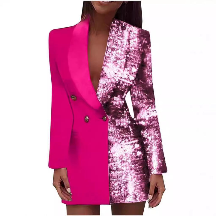 Dame glamourøs blazer-kjole med asymmetrisk design og glitrende accenter Stilla
