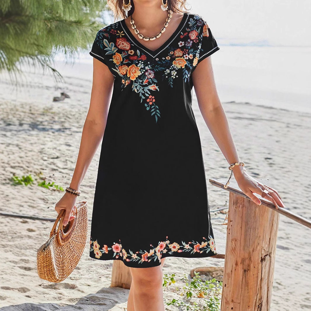 Dame Floral Broderet Strandkjole Stilla
