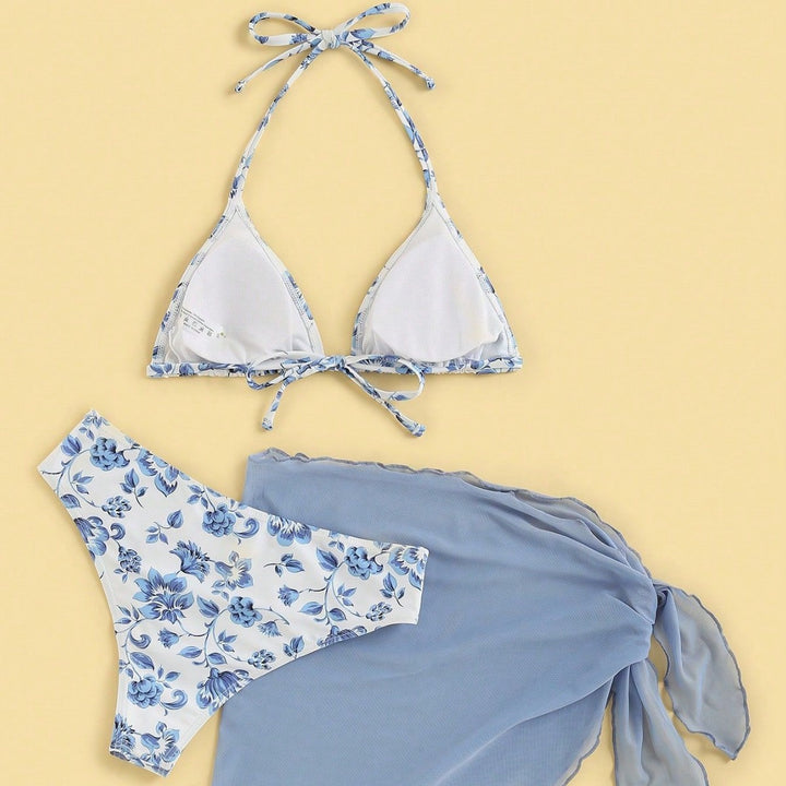 Dame Triangel-Bikini med elegant indpakket nederdel Skovae