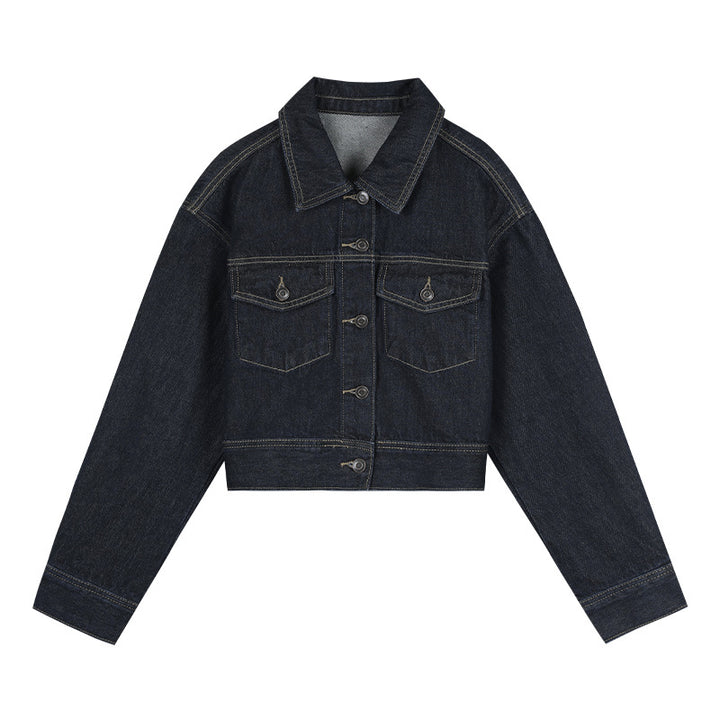 Dame Cropped Denimjakke med høje lommer og moderne knaplukning Stilla