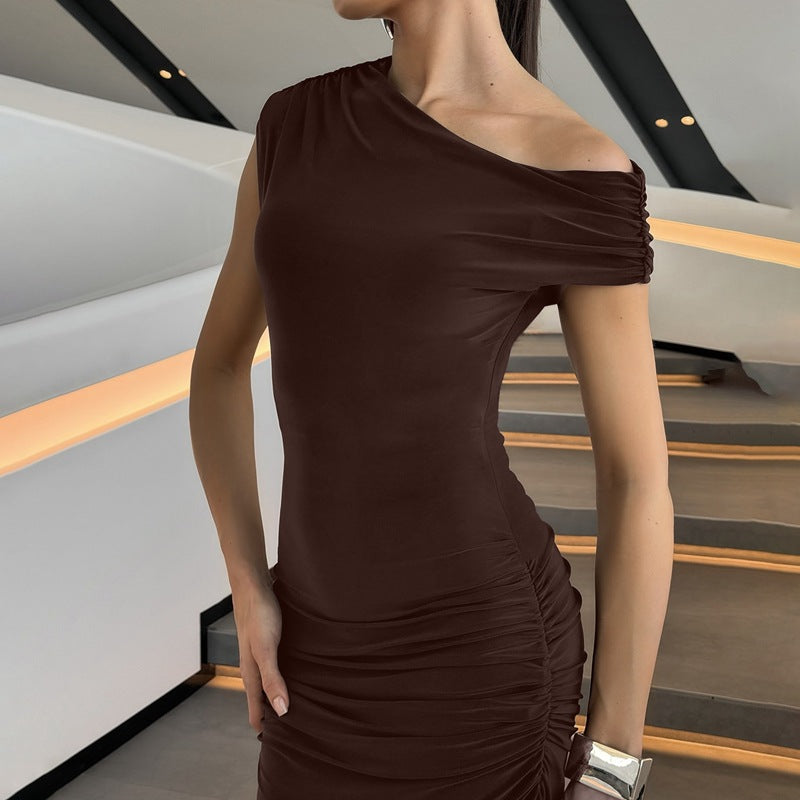 Damer Elegant Wrap Maxikjole med asymmetrisk skulderparti Skovae