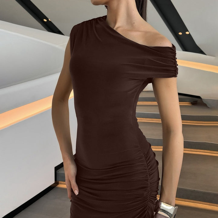 Damer Elegant Wrap Maxikjole med asymmetrisk skulderparti Skovae