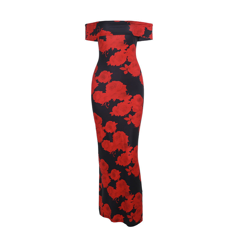 Dame Off-Shoulder Floral Bodycon Maxikjole Stilla