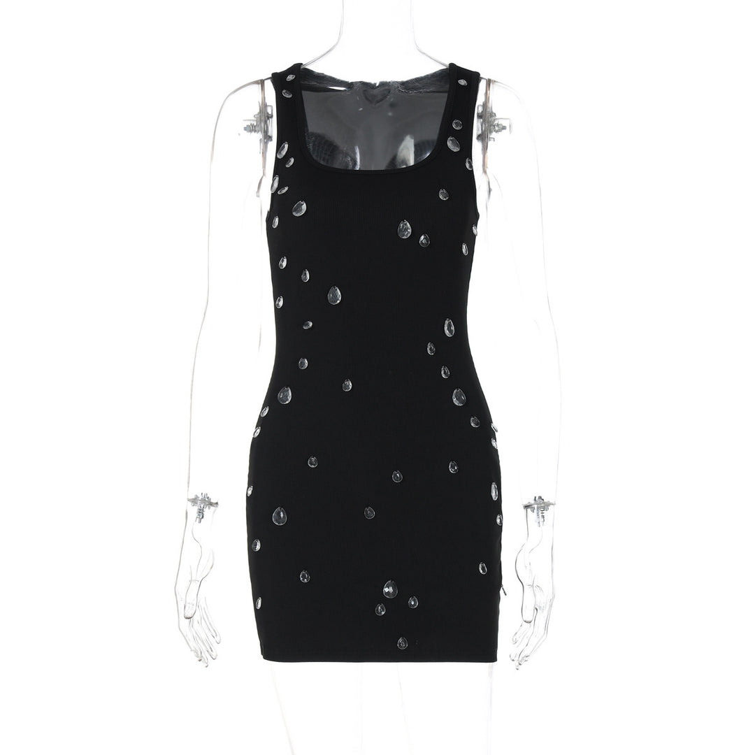 Dame Elegant Minikjole med glitrende rhinestones og tætsiddende snit Stilla