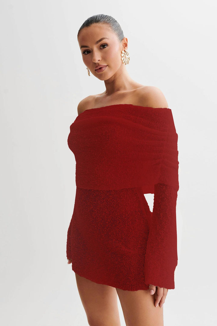 Dame Offshoulder Strikkjole Stilla