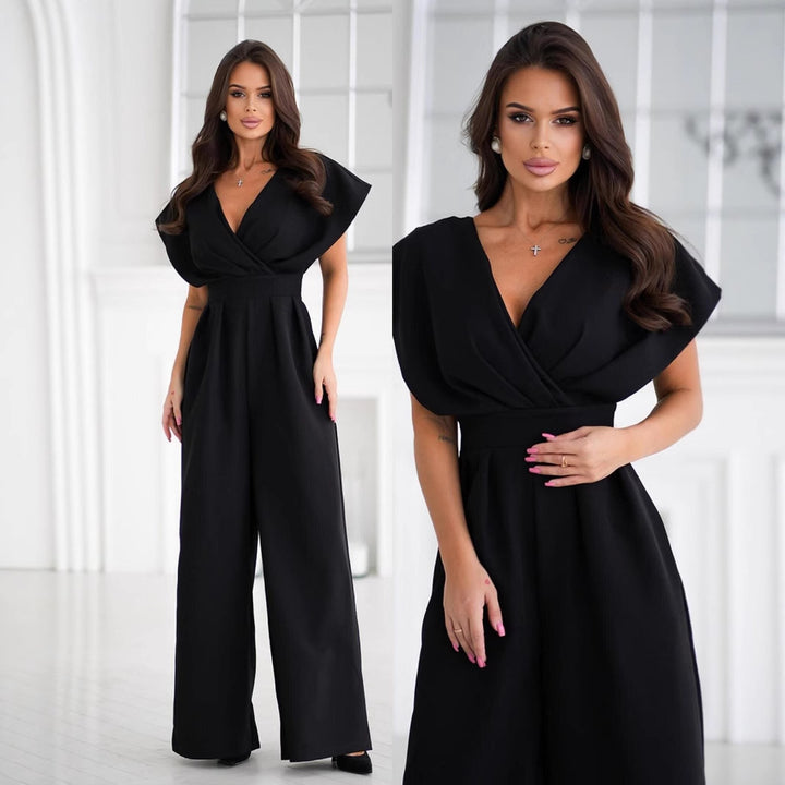 Dame Elegant Jumpsuit med dyb V-udskæring og vidt ben Stilla