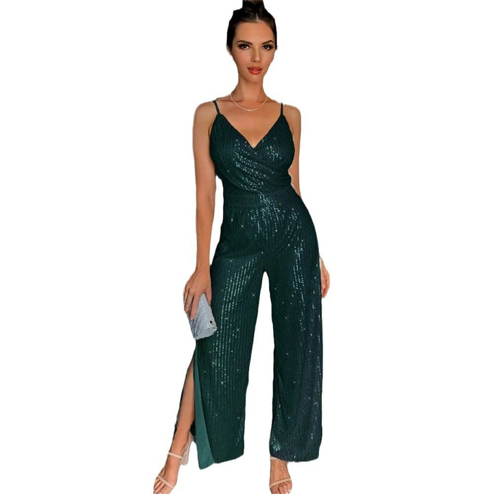 Dame Glamourøs Jumpsuit med glitrende pailletter og dyb slids Stilla
