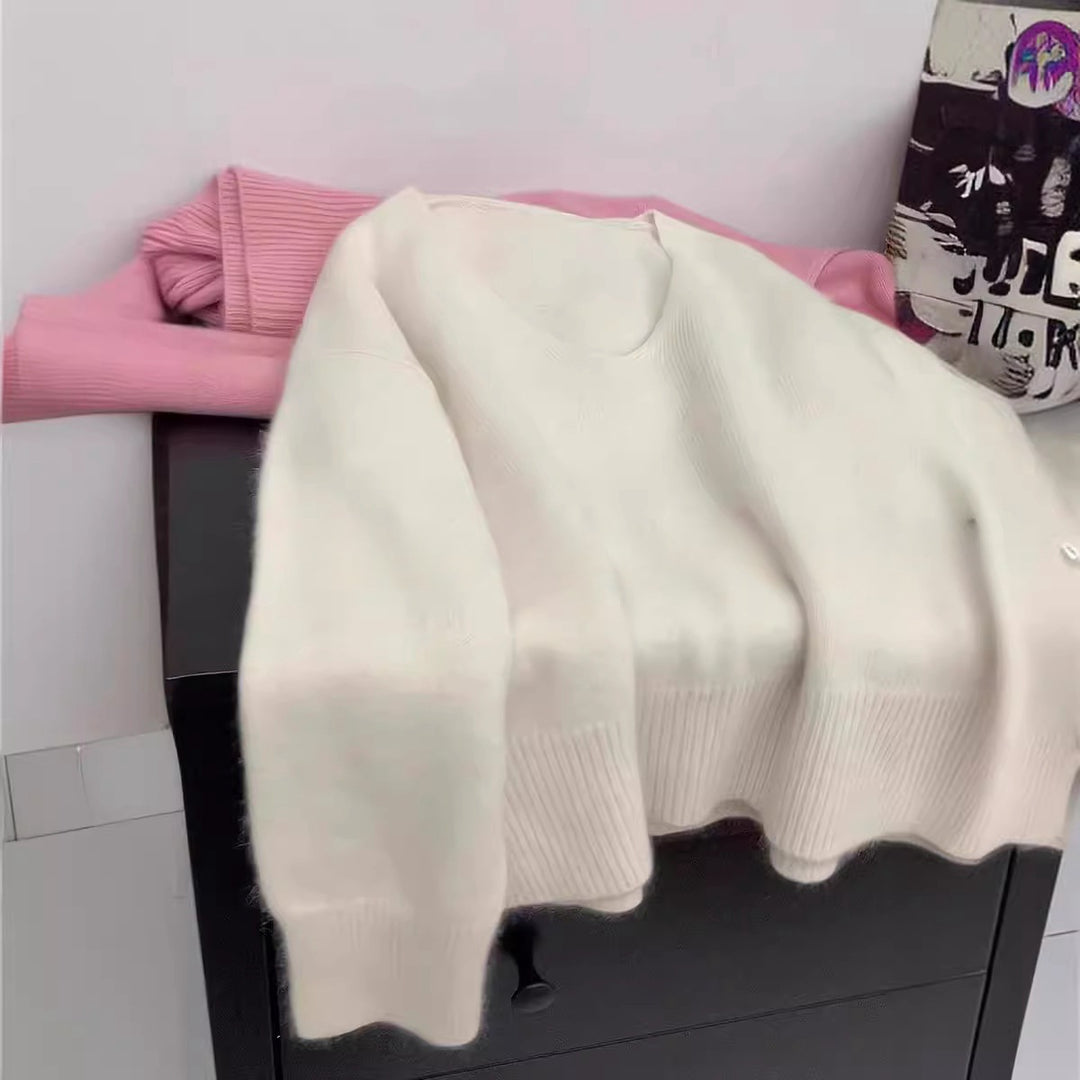 Kvinder Elegant V-Hals Sweater med Ribbet Struktur og Casual Snit Stilla
