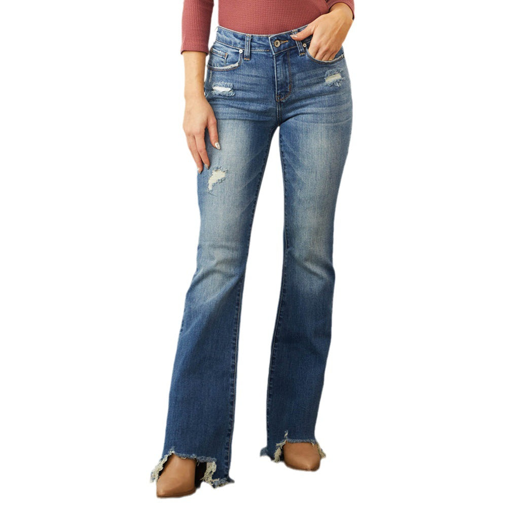 Dame Flared Jeans med frynset kant og moderigtige revnedetaljer Stilla